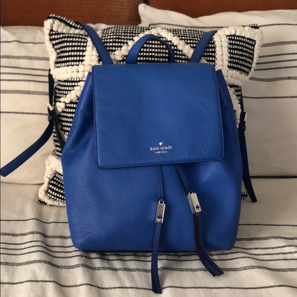 EUC Kate Spade Midnight Blue Pebble Leather Backpack Cinch $4.99 SHIP Gorgeous